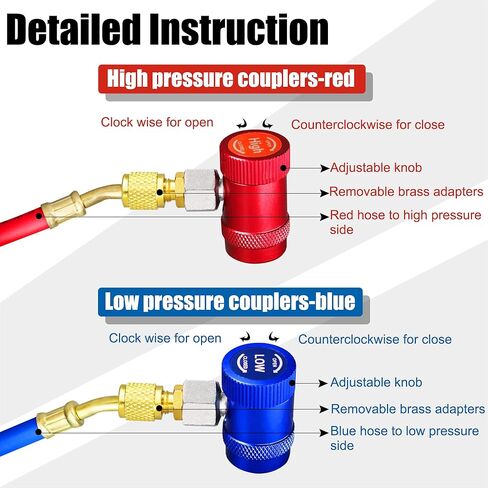 تجهيزات محول أداة AutoWanderer R1234yf - قارنات التوصيل السريعة R1234yf ذات الجانب العالي والجانب المنخفض لإخلاء تكييف الهواء واستبداله وإعادة شحنه in Kuwait