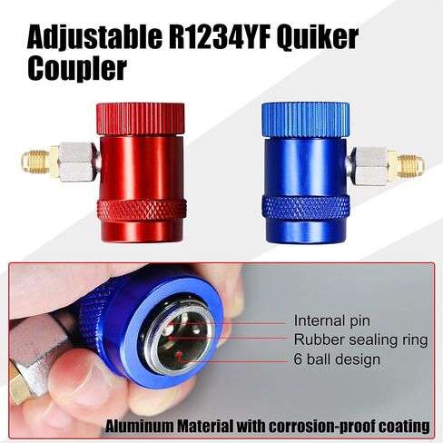 تجهيزات محول أداة AutoWanderer R1234yf - قارنات التوصيل السريعة R1234yf ذات الجانب العالي والجانب المنخفض لإخلاء تكييف الهواء واستبداله وإعادة شحنه in Kuwait