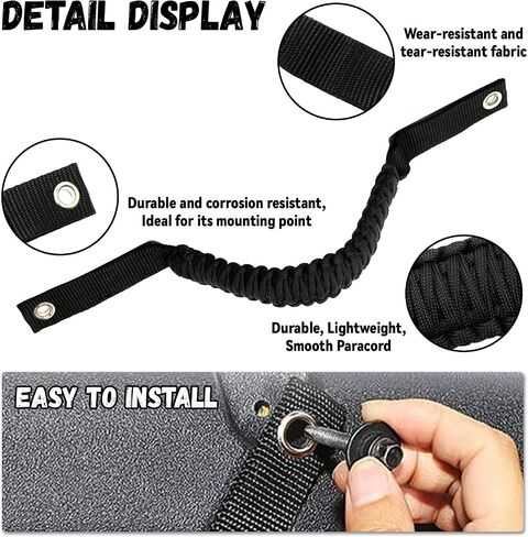 syihah 4PCS Roll Bar Grab Handles for Ford Bronco 2 Door 4 Door Grab Handles, Paracord Grip Handle for Ford Bronco Interior Accessories (Black) in Saudi Arabia