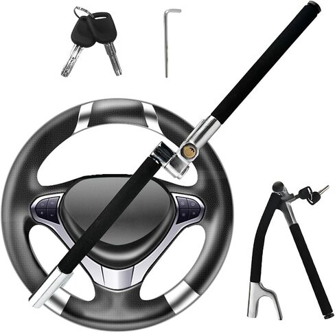 Steering Wheel Lock for Car, Foldable Club Steering Wheel Lock Anti-Theft Device, Adjustable Length, Emergency Hammer Self Defense Tool, Universal for Car/Truck/SUV/Van in Saudi Arabia