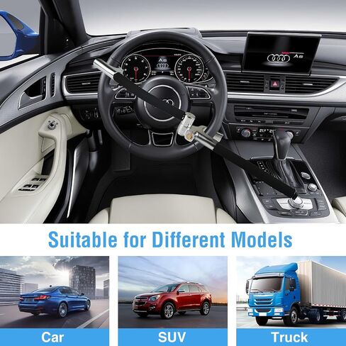 Steering Wheel Lock for Car, Foldable Club Steering Wheel Lock Anti-Theft Device, Adjustable Length, Emergency Hammer Self Defense Tool, Universal for Car/Truck/SUV/Van in Saudi Arabia