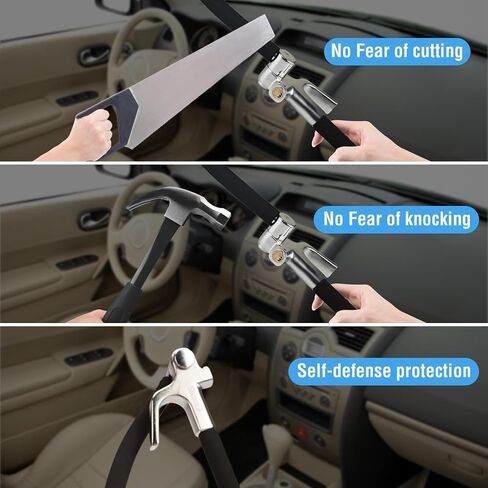 Steering Wheel Lock for Car, Foldable Club Steering Wheel Lock Anti-Theft Device, Adjustable Length, Emergency Hammer Self Defense Tool, Universal for Car/Truck/SUV/Van in Saudi Arabia