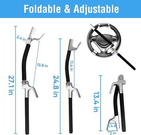 Steering Wheel Lock for Car, Foldable Club Steering Wheel Lock Anti-Theft Device, Adjustable Length, Emergency Hammer Self Defense Tool, Universal for Car/Truck/SUV/Van in Saudi Arabia
