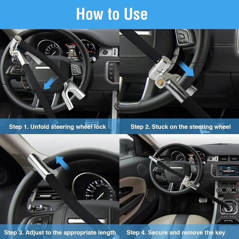 Steering Wheel Lock for Car, Foldable Club Steering Wheel Lock Anti-Theft Device, Adjustable Length, Emergency Hammer Self Defense Tool, Universal for Car/Truck/SUV/Van in Saudi Arabia