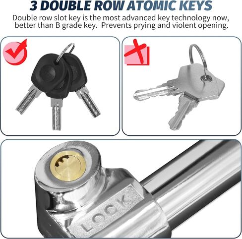 Car Steering Wheel Lock - RUN.SE Retractable Hook Brake Lock Clutch Lock Universal Anti-Theft Locking Stainless Steel Steering Wheel Lock with 3 Keys for Cars, Trucks, Vans, and SUVs (Silver) in Saudi Arabia