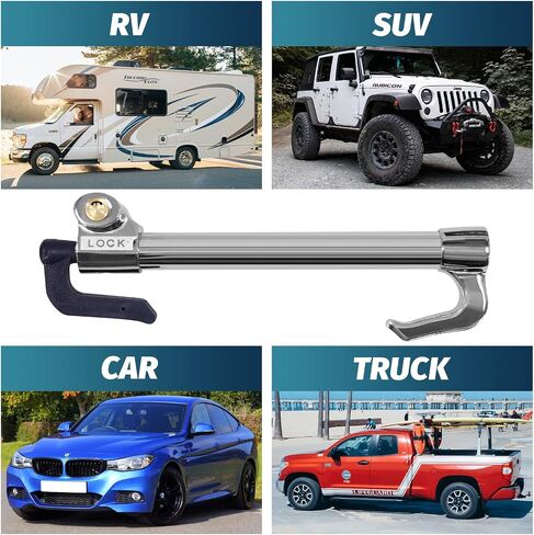Car Steering Wheel Lock - RUN.SE Retractable Hook Brake Lock Clutch Lock Universal Anti-Theft Locking Stainless Steel Steering Wheel Lock with 3 Keys for Cars, Trucks, Vans, and SUVs (Silver) in Saudi Arabia