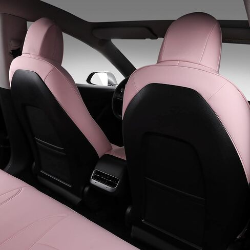Xipoo Fit Tesla Model Y غطاء مقعد السيارة غطاء جلد بولي يوريثان ملفوف بالكامل حماية طوال الموسم لطراز Tesla Y 2020 2021 2022 2023 (وردي PU، موديل Y (ملفوف بالكامل 12 قطعة)) in Kuwait