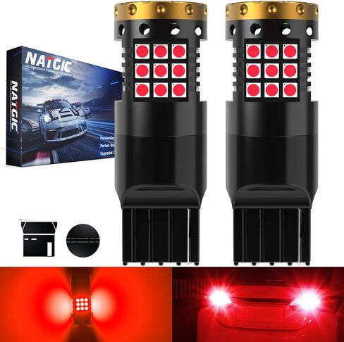 NATGIC Red 7440 LED لمبة Canbus خالية من الأخطاء عكس أضواء الفرامل الخفيفة W21W T20 7441 7440NA ضوء خلفي خلفي ضوء احتياطي لا فرط فلاش LED أضواء إيقاف السيارة 12-24 فولت 3700LM (حزمة من 2) in Kuwait