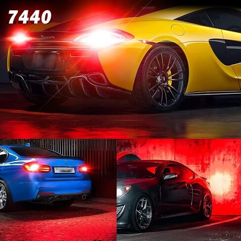 NATGIC Red 7440 LED لمبة Canbus خالية من الأخطاء عكس أضواء الفرامل الخفيفة W21W T20 7441 7440NA ضوء خلفي خلفي ضوء احتياطي لا فرط فلاش LED أضواء إيقاف السيارة 12-24 فولت 3700LM (حزمة من 2) in Kuwait