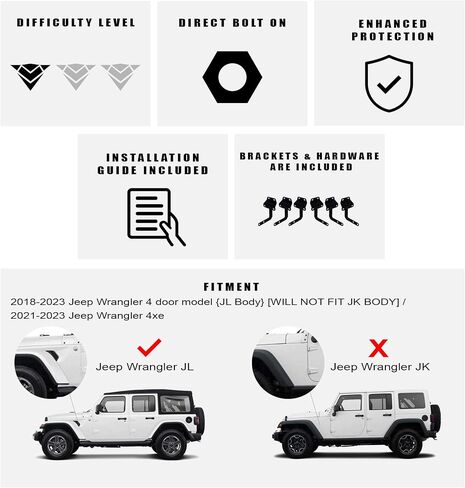 خطوات لوحات الجري Armordillo FX متوافقة مع 2018-2023 Jeep Wrangler/ 2021-2023 Jeep Wrangler 4xe | موديل 4 أبواب | جسم JL | 8722237 | شريط خطوات مضاء متسلسل | in Saudi Arabia