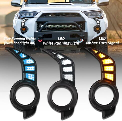 Tluuze - LED DRL Daytime Running Light Fog Light For Toyota 4Runner 2014-2021, Front Bumper Light Dynamic Sequential Start Up Turn Signal Lights Amber/White/Blue Light, Black 2Pcs in Saudi Arabia