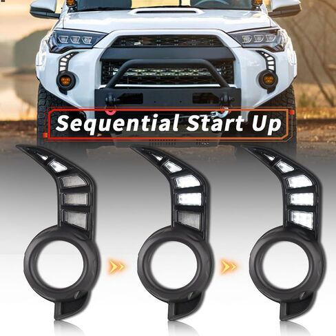 Tluuze - LED DRL Daytime Running Light Fog Light For Toyota 4Runner 2014-2021, Front Bumper Light Dynamic Sequential Start Up Turn Signal Lights Amber/White/Blue Light, Black 2Pcs in Saudi Arabia