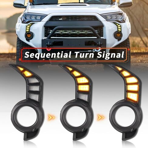 Tluuze - LED DRL Daytime Running Light Fog Light For Toyota 4Runner 2014-2021, Front Bumper Light Dynamic Sequential Start Up Turn Signal Lights Amber/White/Blue Light, Black 2Pcs in Saudi Arabia