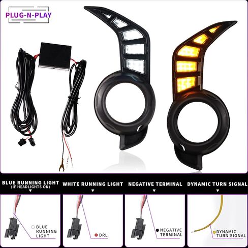 Tluuze - LED DRL Daytime Running Light Fog Light For Toyota 4Runner 2014-2021, Front Bumper Light Dynamic Sequential Start Up Turn Signal Lights Amber/White/Blue Light, Black 2Pcs in Saudi Arabia