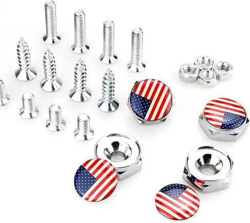 zipelo 4 Sei American Flag License Plate Screw Kit, Anti Theft Screws for Car Tag Frame Cover Holder, Aluminum Alloy Rust-proot Lamper Proof Bolts Fasteners, Mounting Hardware for Car Truck SUV in Saudi Arabia