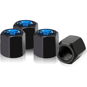 Pack-4 Skull Car Wheel Tire Valve Stem Caps, Airtight Dust Proof Covers, Universal Tire Air Valve Caps (Black & Blue)