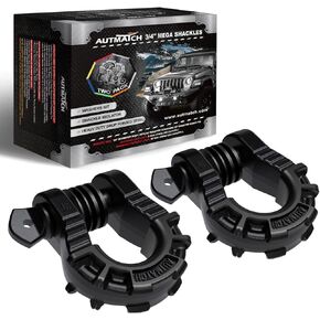 AUTMATCH D Ring Shackles 3/4" Mega Shackle (2 Pack) 68,000Ibs Break Strength with 7/8" Screw Pin and Shackle Isolator & Washers Kit for Tow Strap Winch Off Road Vehicle Recovery Yellow & Black