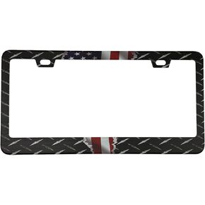 Thin Blue Line with American Flag Design Patriotic License Plate Frame Cover for Men/Women, Powder Coated Stainless Steel Auto Car Tag Frame with 2 Holes & Free Screws