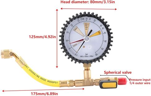 مقياس الضغط، منظم النيتروجين، مقياس اختبار الضغط لتكييف الهواء، المبرد، السيارة، ضغط تكييف الهواء المركزي (R134a، R22، R407C، R410A، R404A، R507، R422D، R32) in Kuwait
