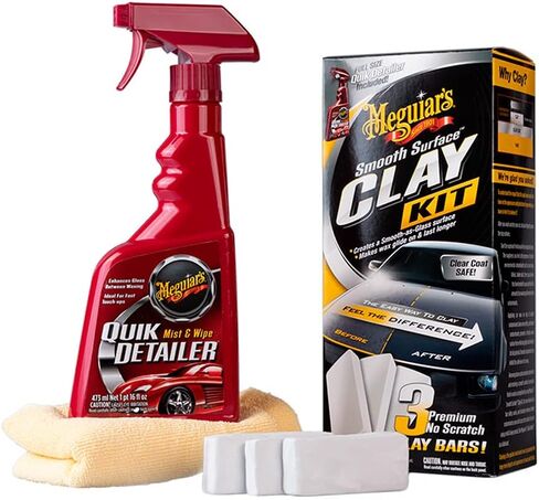مجموعة أدوات Quik Clay Bar Starter من Meguiar's G1116EU مع 80 جم من الطين و473 مل من التفاصيل لإزالة الملوثات السطحية بأمان مثل القطران ونسغ الأشجار والرذاذ الزائد والمخلفات الصناعية in Kuwait