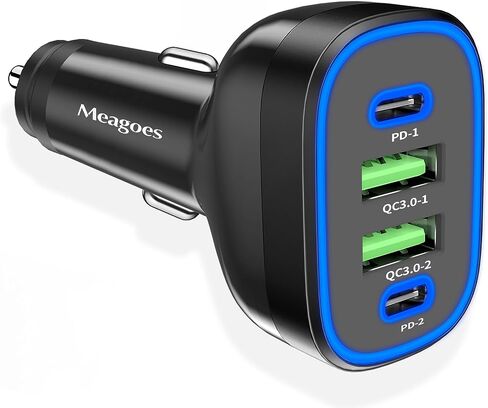 USB C Car Charger, Meagoes 72W 4 Ports Super Fast Automobile Charger Compatible for iPhone 14 Pro/Max/13/12/11/iPad Air, Samsung Galaxy S23 Plus/Ultra/S22/S21 Type C Cigarette Lighter USB Charger in Kuwait