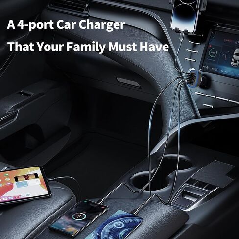 USB C Car Charger, Meagoes 72W 4 Ports Super Fast Automobile Charger Compatible for iPhone 14 Pro/Max/13/12/11/iPad Air, Samsung Galaxy S23 Plus/Ultra/S22/S21 Type C Cigarette Lighter USB Charger in Kuwait