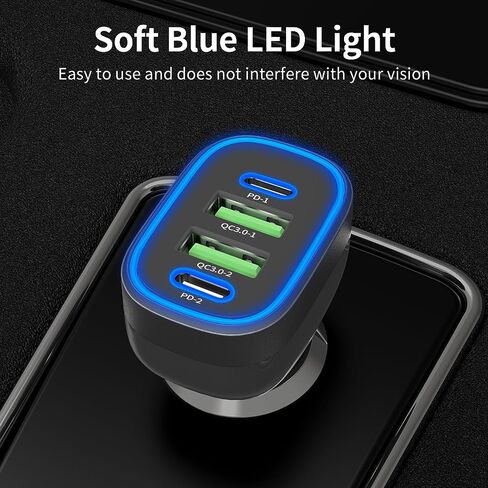 USB C Car Charger, Meagoes 72W 4 Ports Super Fast Automobile Charger Compatible for iPhone 14 Pro/Max/13/12/11/iPad Air, Samsung Galaxy S23 Plus/Ultra/S22/S21 Type C Cigarette Lighter USB Charger in Kuwait