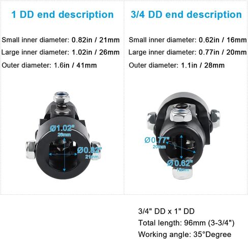 WMPHE 3/4" DD x 1" DD U عمود التوجيه العالمي المشترك، الطول الإجمالي 96 مم (3-3/4 بوصة)، زاوية العمل 35 درجة درجة in Kuwait