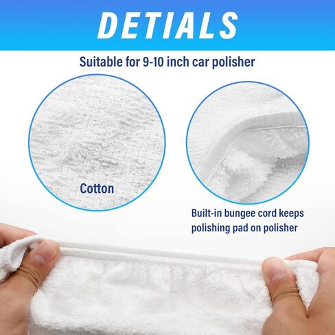 6 PCS Car Polishing Bonnet Buffing Pad Cotton Buffing Pad Cover for 5" - 6" Car Polisher, White in Kuwait