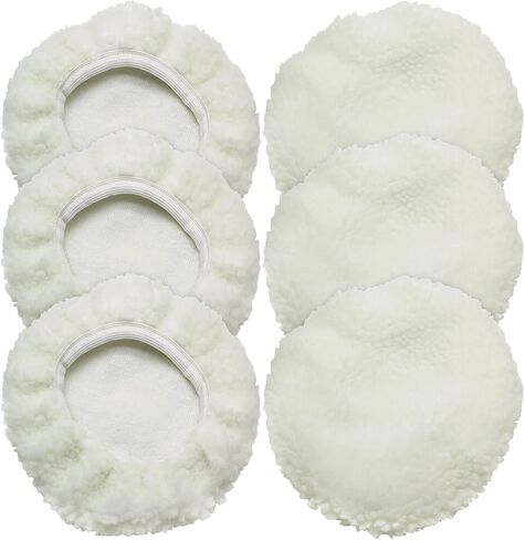 6 PCS Car Polishing Bonnet Buffing Pad Cotton Buffing Pad Cover for 5" - 6" Car Polisher, White in Kuwait
