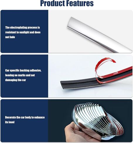 Dewkou Pack-1 Car Chrome Trim Molding, 0.06 x 49.2 Ft Self-Adhesive Car Side Body Anti-Collision Strip, DIY Shiny Trim Strips Universal for Various Models (Silver) in Kuwait