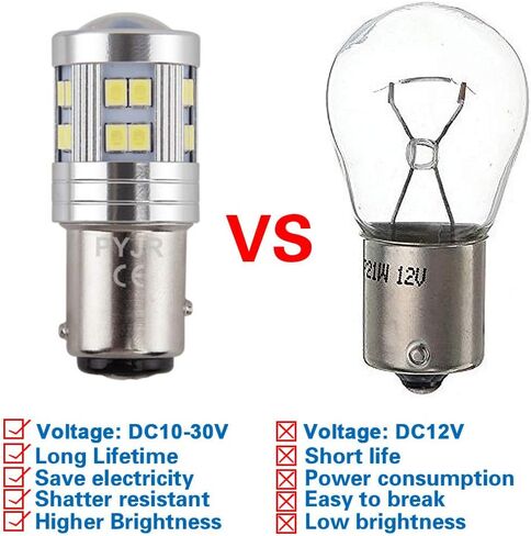 1156 1156a Ba15s LED لمبة صفراء كهرمانية، P21w 7506 1141 لمبة LED كهرمانية، تيار متردد/تيار مستمر 10-30 فولت 7.2 وات، مع جهاز عرض، 1000 لومن، للسيارة والدراجات النارية. (حزمة من 2) in Saudi Arabia