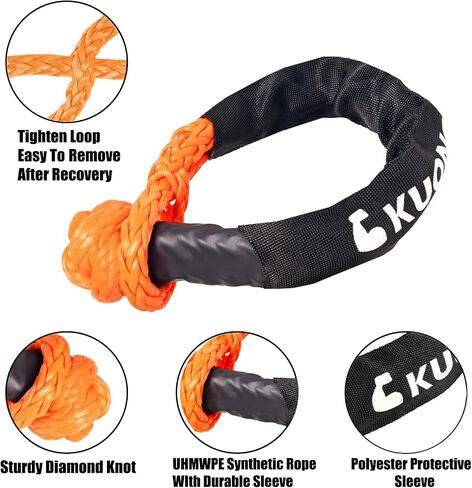 Synthetic Soft Shackle 7/16"x20", Soft Shackle Recovery Rope 35000lbs Breaking Strength with Protective Sleeves, for Truck ATV UTV SUVs Off-Road Vehicel (2Pack Red) in Kuwait