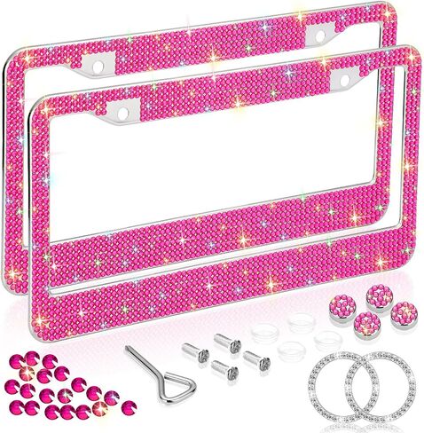 Bling License Plate Frames for Women 2 PACK, Rhinestone Crystal License Plate Cover with Bolts Washer Caps Univerasl Bling Car Accessories for Girls (Black) in Kuwait