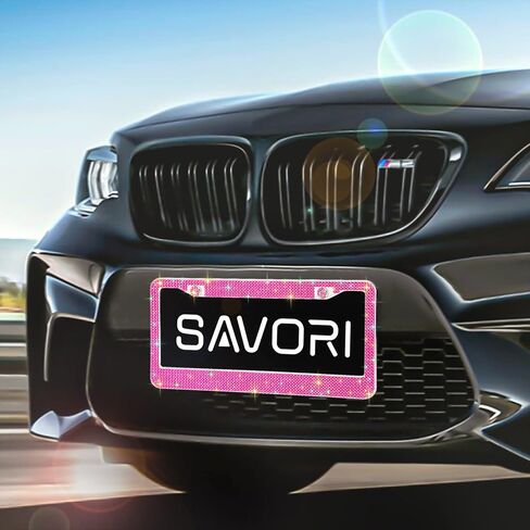 Bling License Plate Frames for Women 2 PACK, Rhinestone Crystal License Plate Cover with Bolts Washer Caps Univerasl Bling Car Accessories for Girls (Black) in Kuwait
