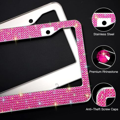 Bling License Plate Frames for Women 2 PACK, Rhinestone Crystal License Plate Cover with Bolts Washer Caps Univerasl Bling Car Accessories for Girls (Black) in Kuwait