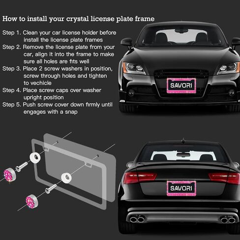 Bling License Plate Frames for Women 2 PACK, Rhinestone Crystal License Plate Cover with Bolts Washer Caps Univerasl Bling Car Accessories for Girls (Black) in Kuwait