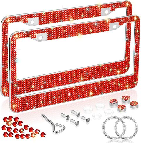Bling License Plate Frames for Women 2 PACK, Rhinestone Crystal License Plate Cover with Bolts Washer Caps Univerasl Bling Car Accessories for Girls (Black) in Kuwait