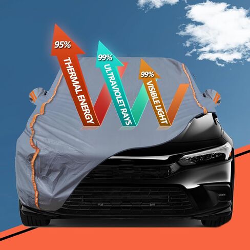 TUCAREST 6-Layers PEVA Premium Full Car Cover Fit for Pickup Sedan hatchback SUVs MPV Rain and snow protection, sun protection, UV protection, and protection of car paint surfaces-Silver Grey -Up 206" in Saudi Arabia
