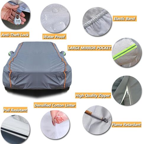 TUCAREST 6-Layers PEVA Premium Full Car Cover Fit for Pickup Sedan hatchback SUVs MPV Rain and snow protection, sun protection, UV protection, and protection of car paint surfaces-Silver Grey -Up 206" in Saudi Arabia