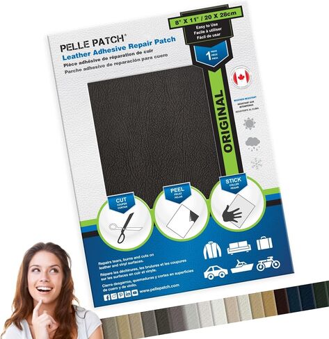 Pelle Patch - طقم إصلاح جلد أسود لمقعد السيارة - شريط إصلاح جلد أسود للأرائك - طقم إصلاح مقاعد الفينيل والجلد للسيارات - شريط جلد أسود للأثاث - أسود 8x11 in Kuwait