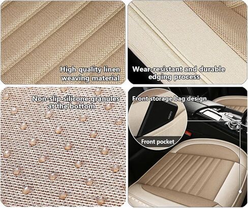 واي جيه اكسيان اغطية مقاعد السيارة الامامية المصنوعة من الكتان مصنوعة من الجلد الصناعي، تناسب جميع السيارات وسيارات الدفع الرباعي وسيارات السيدان والشاحنات (بيج) in Kuwait