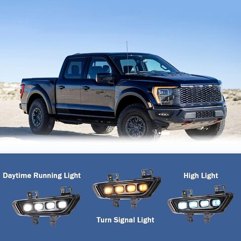 1 Pair Switchback White/Amber/Ice Blue LED Front Bumper Fog Light, 2pcs Daytime Running Lights w/Sequential Flash Turn Signal Light, Bumper Fog Lamps for Ford F-150 Raptor 2021 2022 2023 in Saudi Arabia