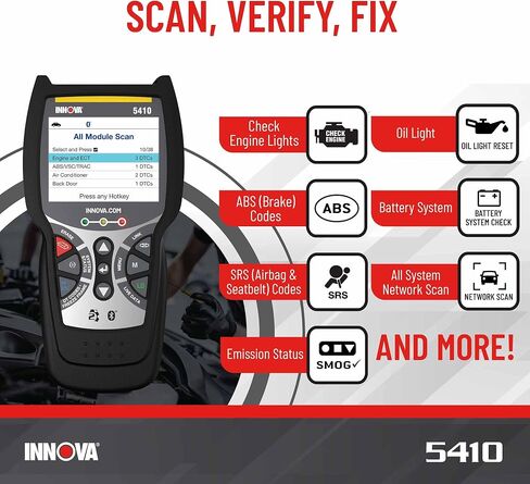 INNOVA 5410 OBD2 Scanner ABS SRS Airbag Engine Transmission Scan Tool OBD2, All System Scanner, Airbag Light Reset, Oil Light Reset, Get Fixes & Parts for Unlimited Vehicles on iPhone & Android in Saudi Arabia