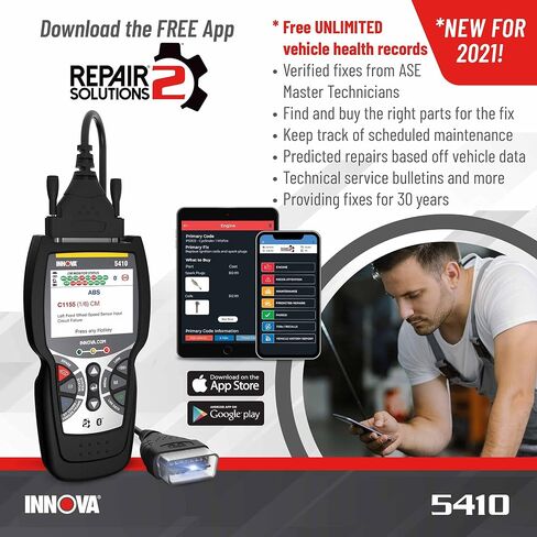 INNOVA 5410 OBD2 Scanner ABS SRS Airbag Engine Transmission Scan Tool OBD2, All System Scanner, Airbag Light Reset, Oil Light Reset, Get Fixes & Parts for Unlimited Vehicles on iPhone & Android in Saudi Arabia