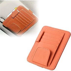 Blilo Leather Car Sun Visor Organizer with Sunglass Holder, Multifunctional Eyeglasses Ticket Credit Card Clip and Bills Wallet Storage Pocket, Universal Auto Interior Accessories (Beige)
