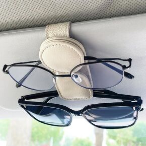KIWEN Sunglasses Holder for Car Visor, Magnetic Leather Sunglass Eyeglass Hanger Clip for Car Sun Visor Accessories(Beige)
