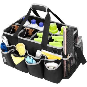 Extra-large Wearable Cleaning Caddy, Cleaning Organizer Bag for Cleaning Products, Housekeeper Tote with Pad, Handle & Divider, Car Wash Tools Bag for Detailing Supplies, Bag Only, Gray Edge