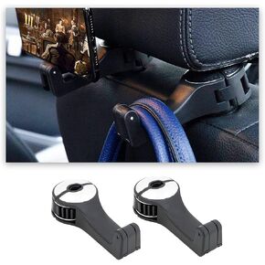 2 PCS Car Seat Hooks for Purses and Bags with Phone Holder, 360° Rotation 2 in 1 Car Headrest Hidden Hook, Universal Car Seat Hook Hanger Storage Organizer for Cloth, Toys (Blue)