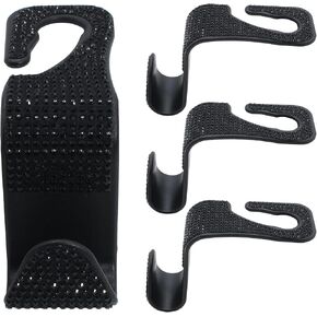 4PCS Bling Car Seat Headrest Hooks, Rhinestone Car Back Seat Hooks Hanger for Purses and Bags, Sparkling Car Interior Accessories for Women(Black) in Saudi Arabia